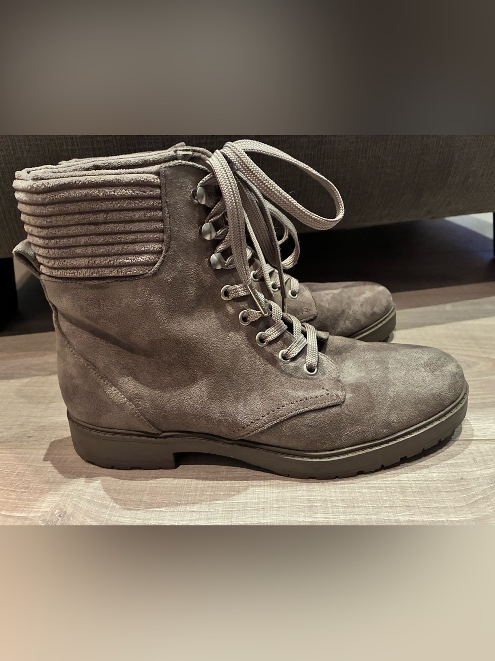 Splendid Shelby Gray Suede Combat Lace-Up Ankle Boots